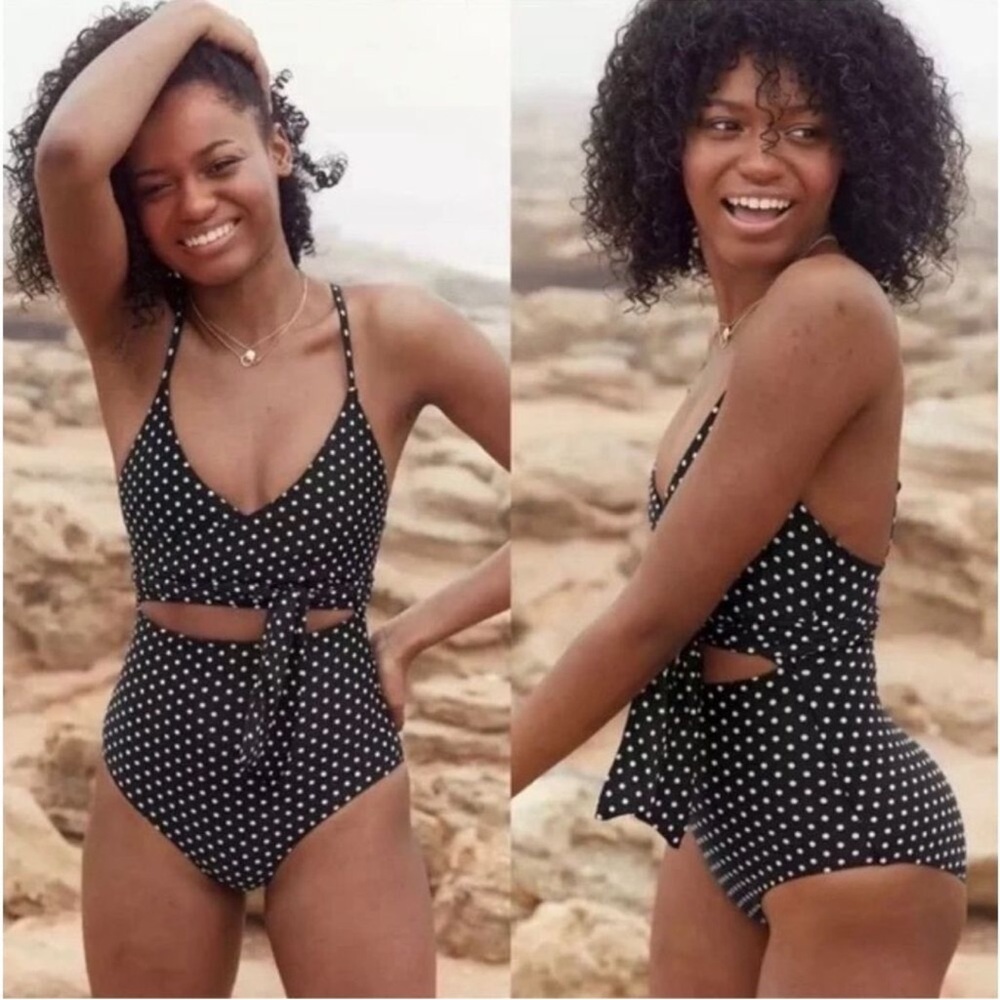 NWOT Aerie Black White Polka Dot Wrap One Piece Swim Small